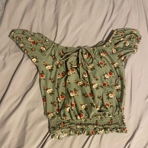 Green off the shoulder crop top